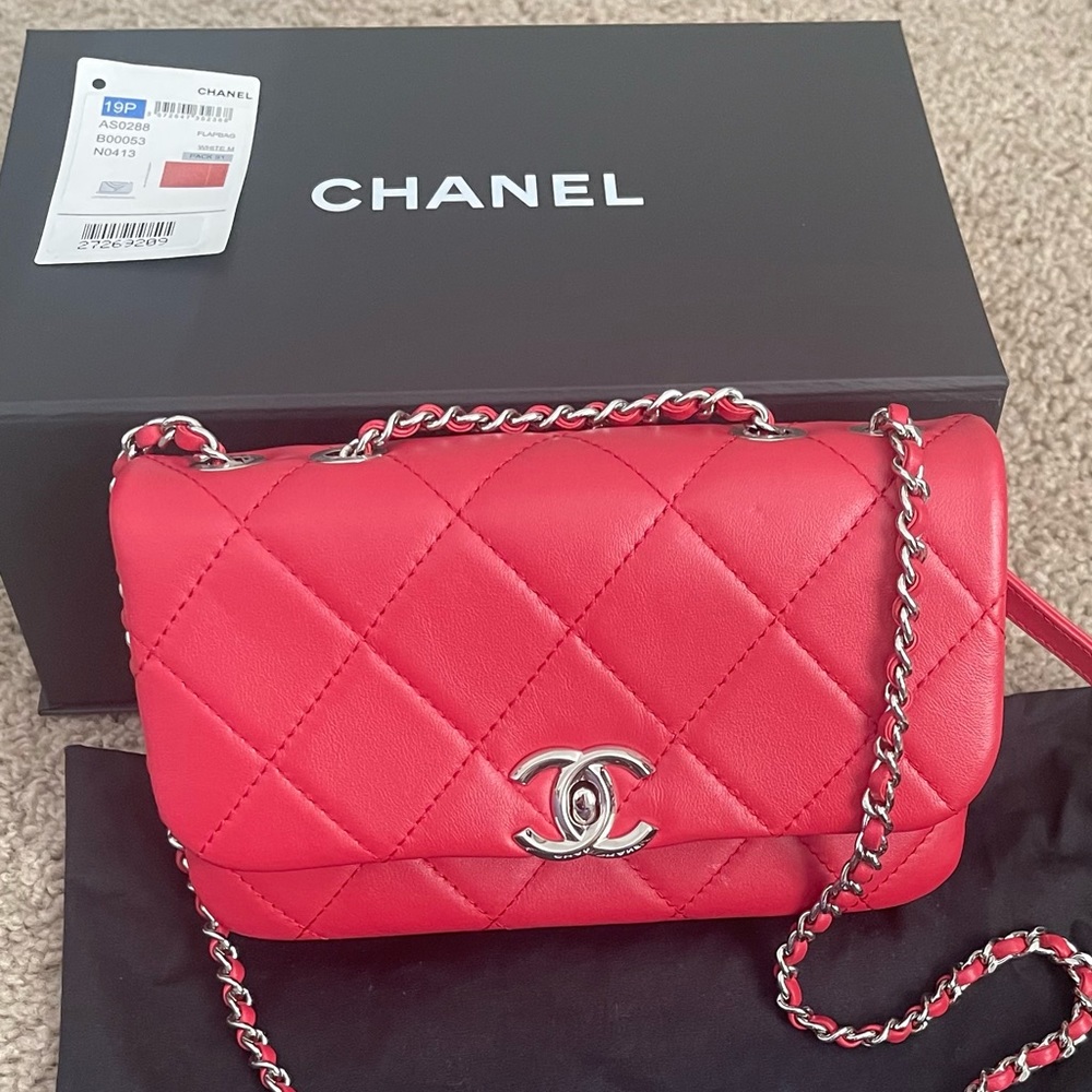 Red Chanel Crossbody Flap Bag 19P Silver Hardware